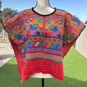 Rare Vintage Guatemala Huipile Quetzal Birds Handmade Woven Textile Poncho